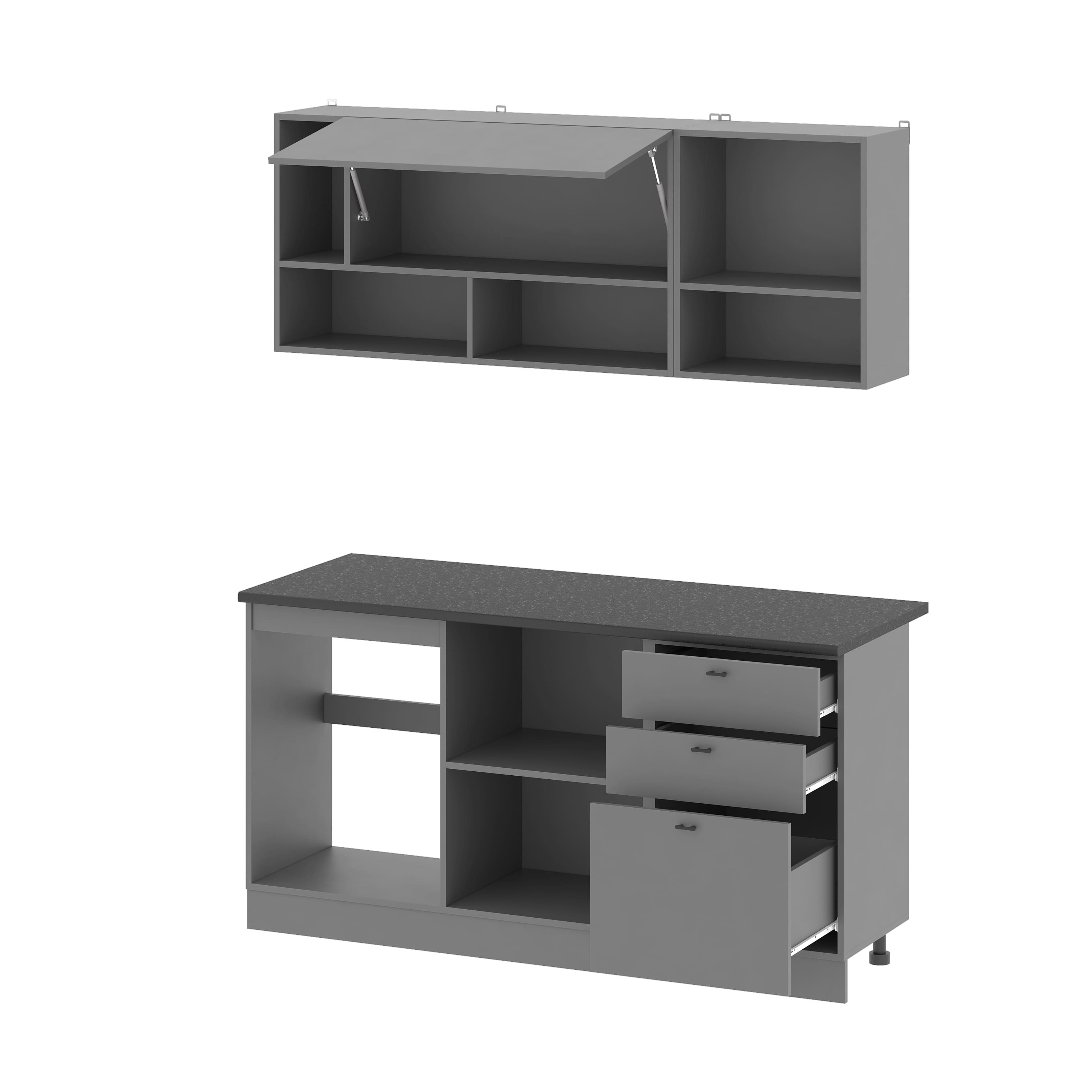 Кухонный гарнитур "Энни" (1,6 м) графит серый/черный