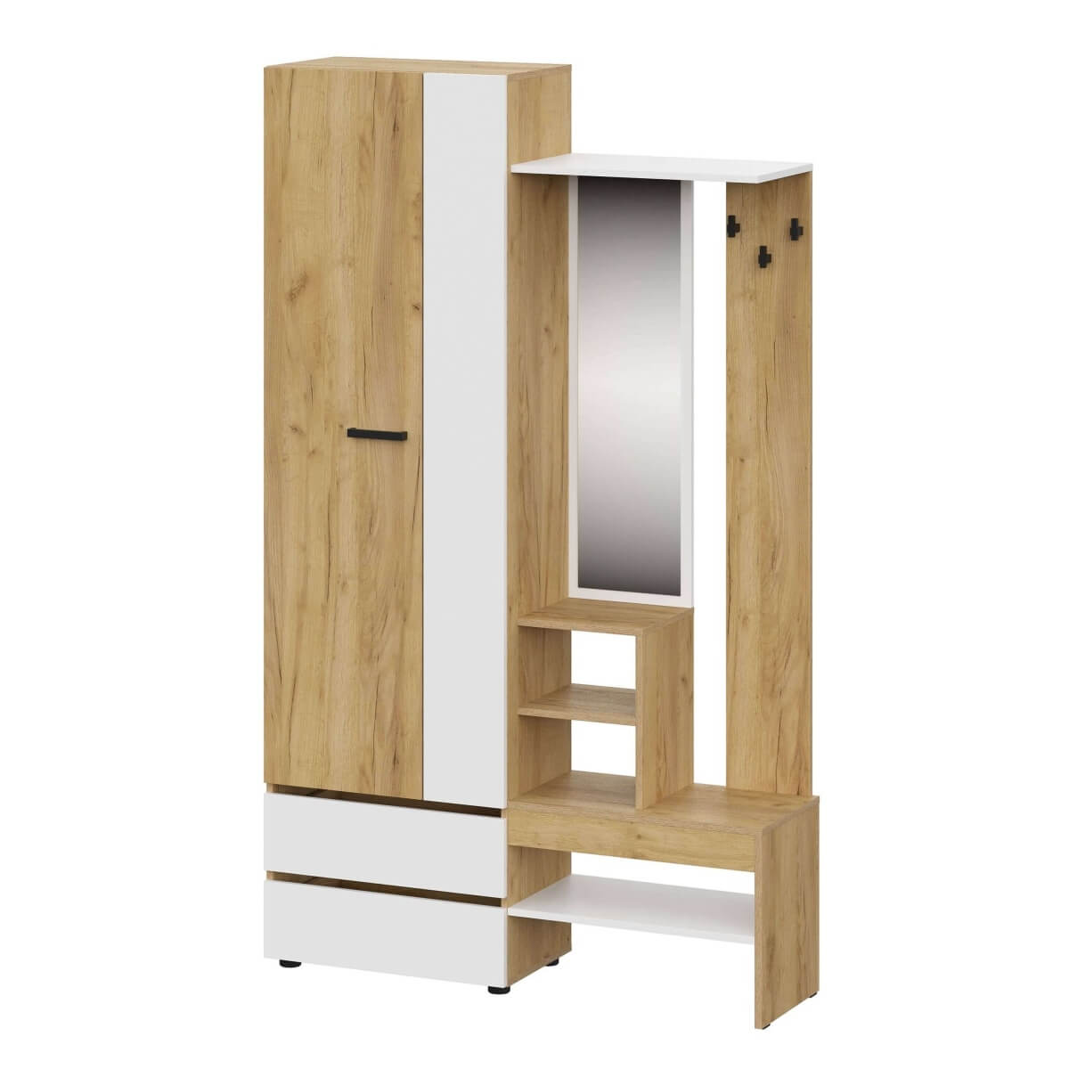 МС "Абрау" Вешалка с зеркалом Дуб Золотой/Белый