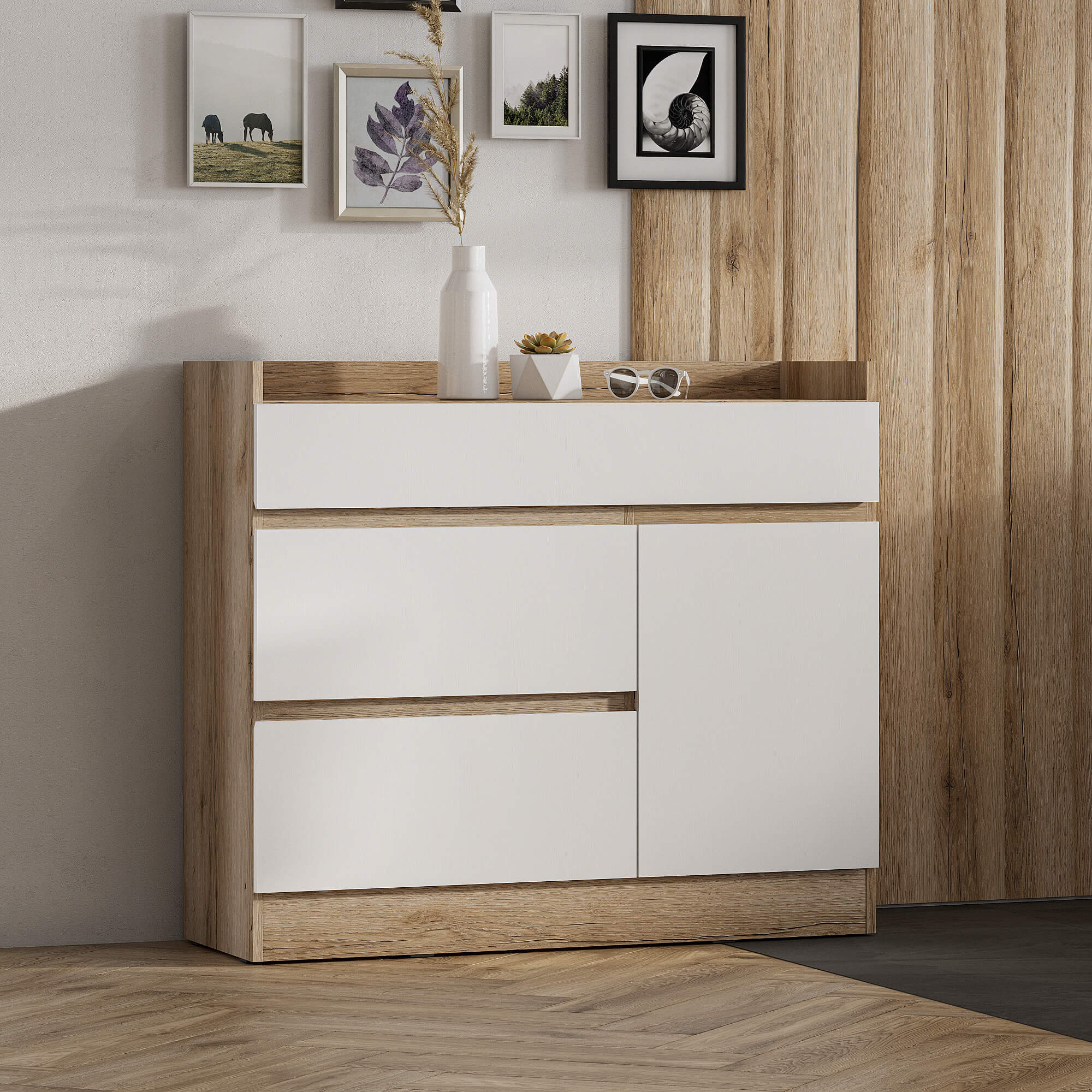 МС "Брауни" Комод Дуб Делано/Белый