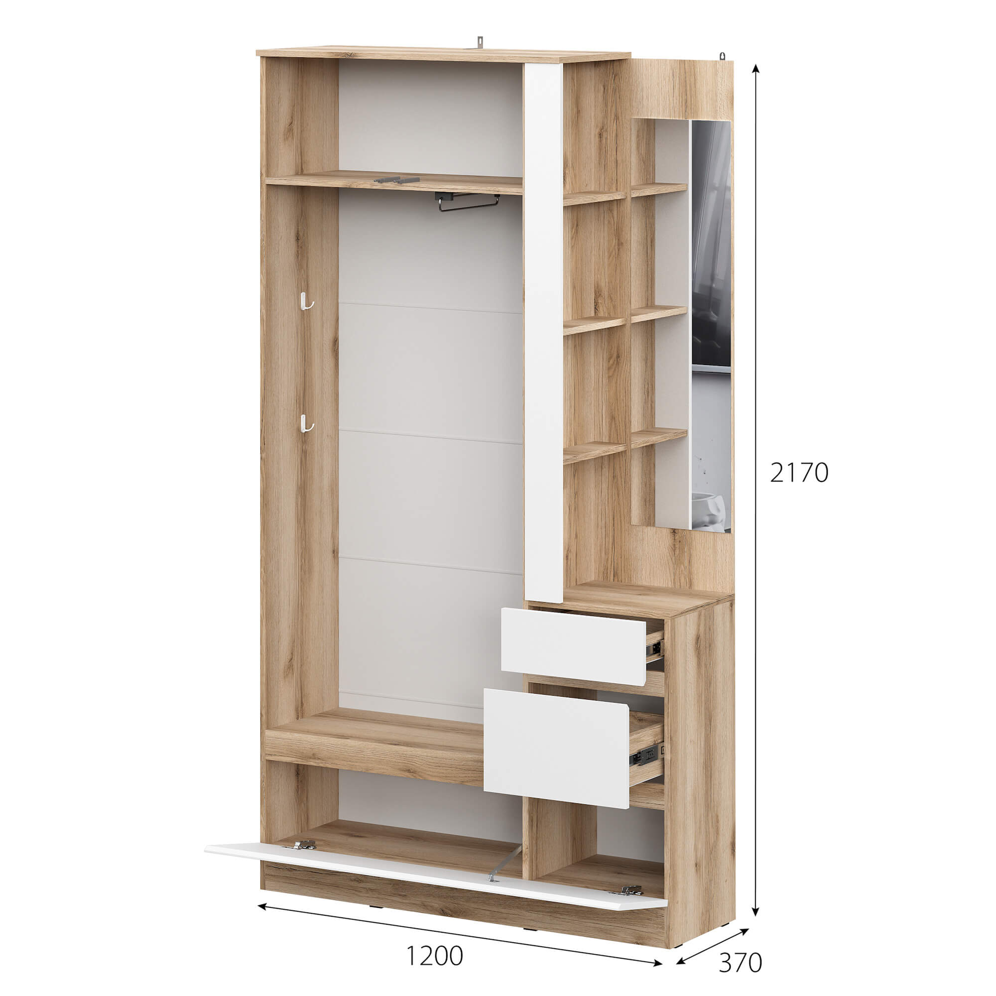 МС "Брауни" Вешалка с зеркалом (Серия 2) Дуб Делано/Белый