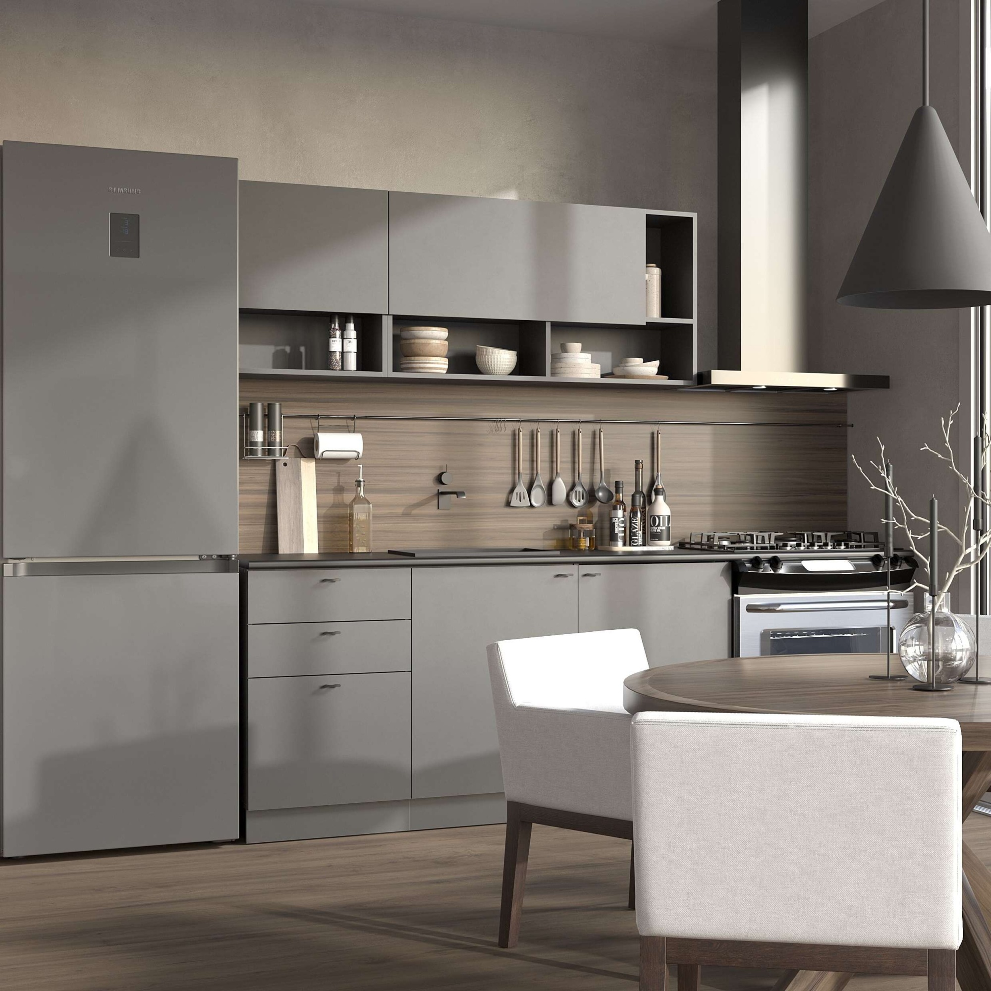 Кухонный гарнитур "Энни" (1,6 м) графит серый/черный